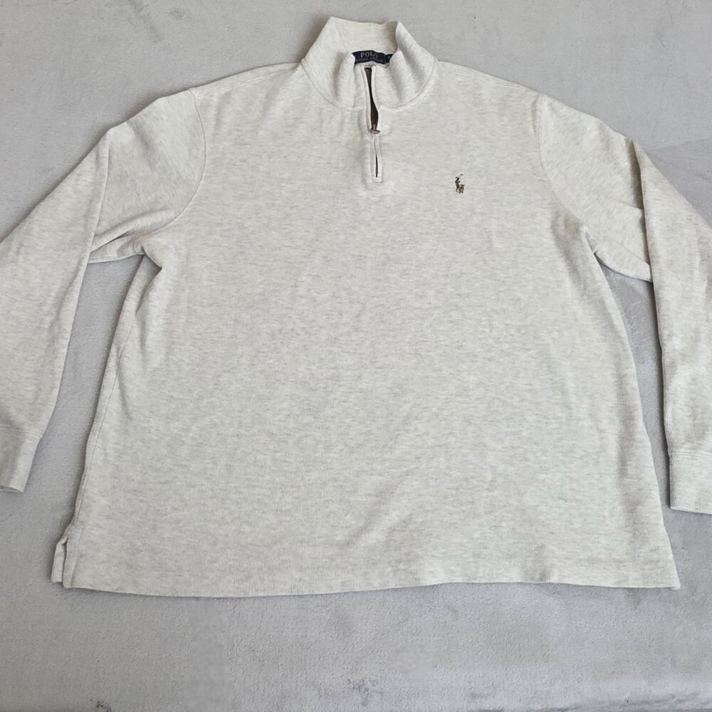 Polo Ralph Lauren Sweater Mens XL Gray Estate Rib Quarter Zip Knit Pullover  Rel